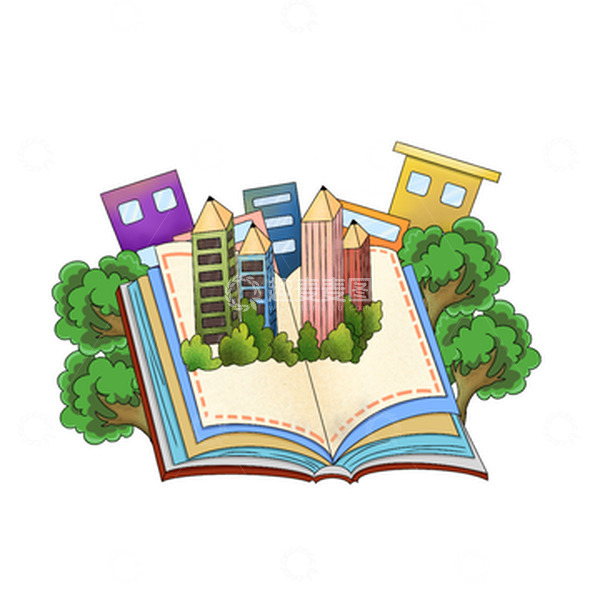 源文件下载【趣麦麦图】手绘儿童插画 书本 树木