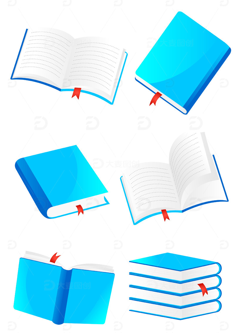 源文件下载【趣麦麦图】卡通蓝色教育学习书本矢量元素