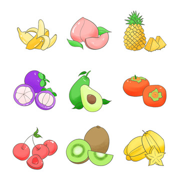 香蕉桃子菠萝山竹牛油果柿子樱桃猕猴桃杨桃