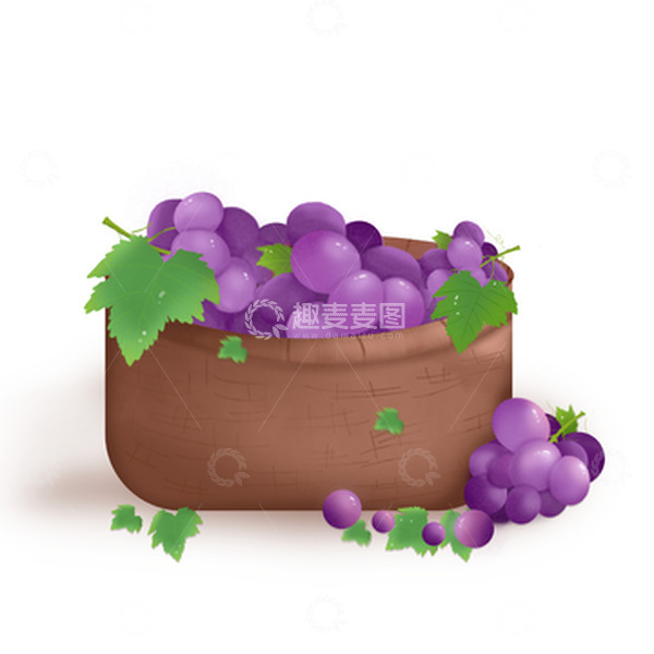 源文件下载【趣麦麦图】手绘篮子手提紫色葡萄