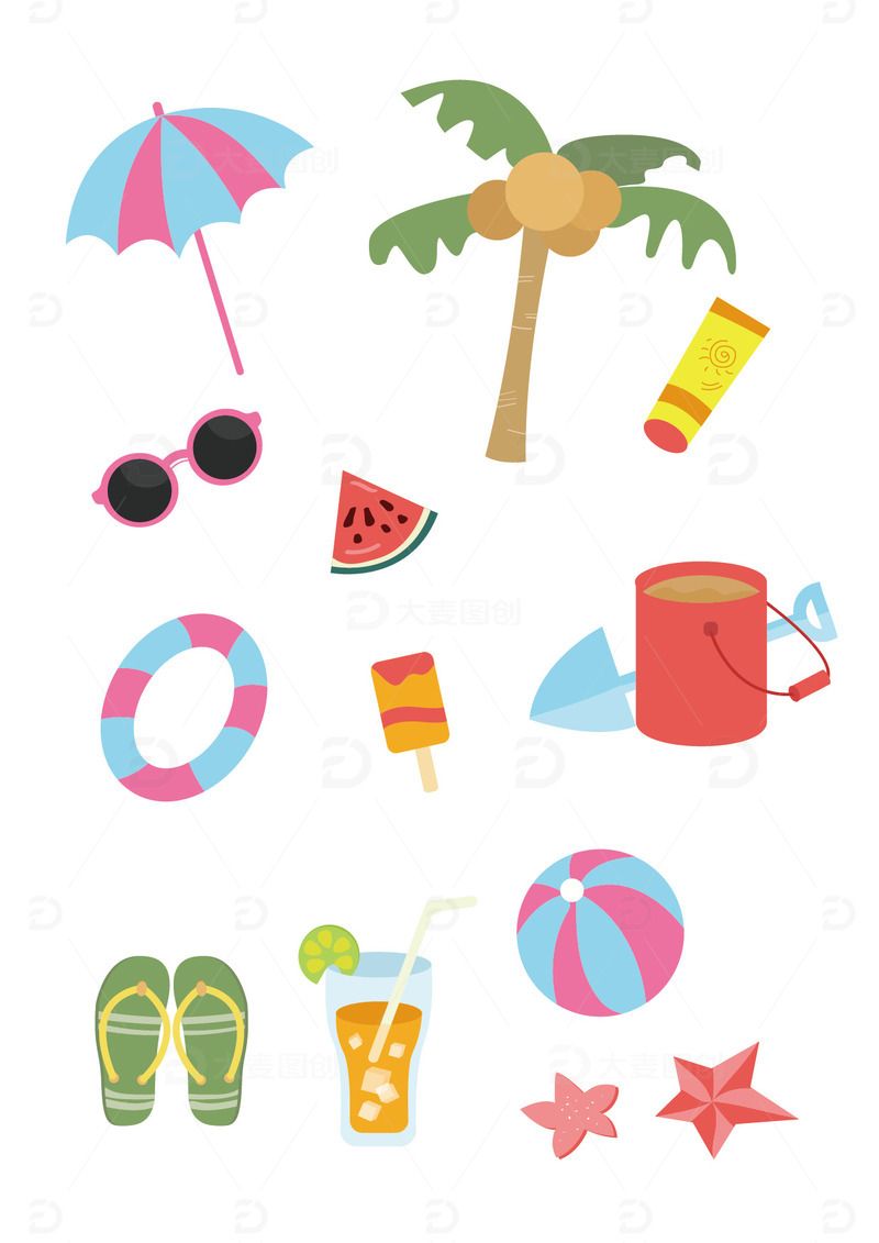 源文件下载【趣麦麦图】-放暑假暑假旅游海边游玩