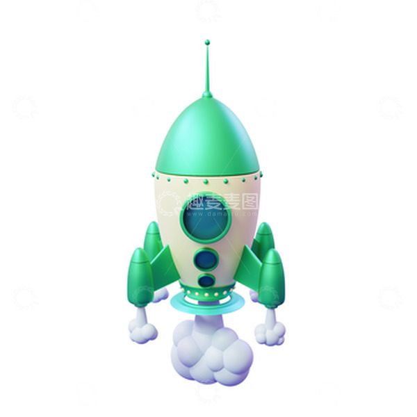 源文件下载【趣麦麦图】绿色卡通小火箭飞船3D立体模型