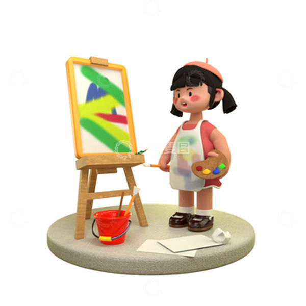 源文件下载【趣麦麦图】3D卡通画画美术兴趣班画板人物场景元素