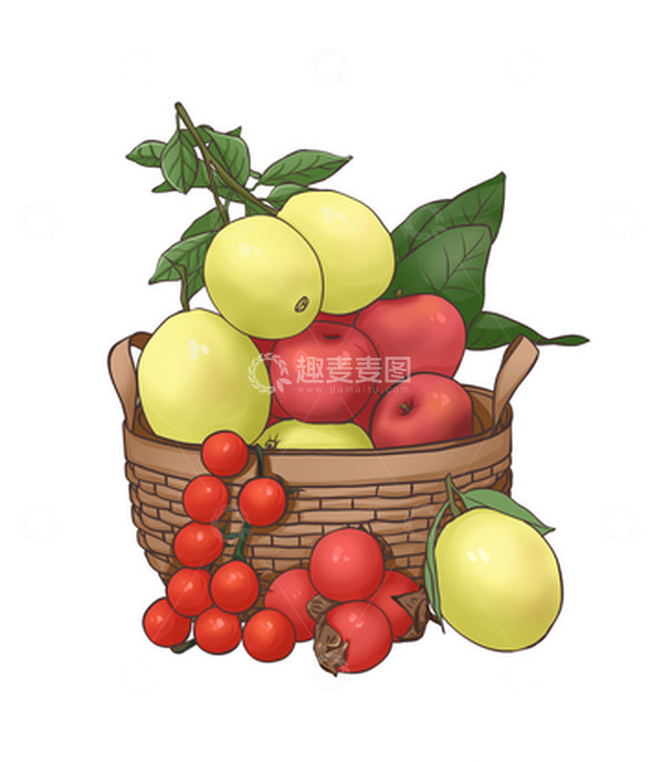 源文件下载【趣麦麦图】水果篮子手绘图