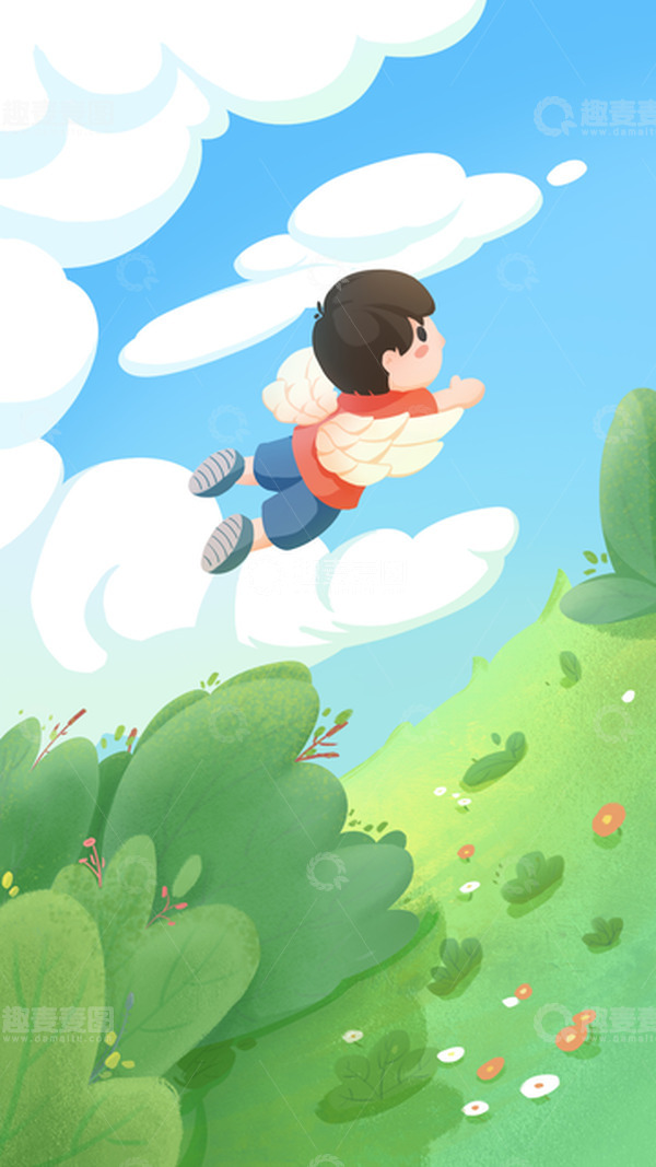 暑假放飞翔的儿童