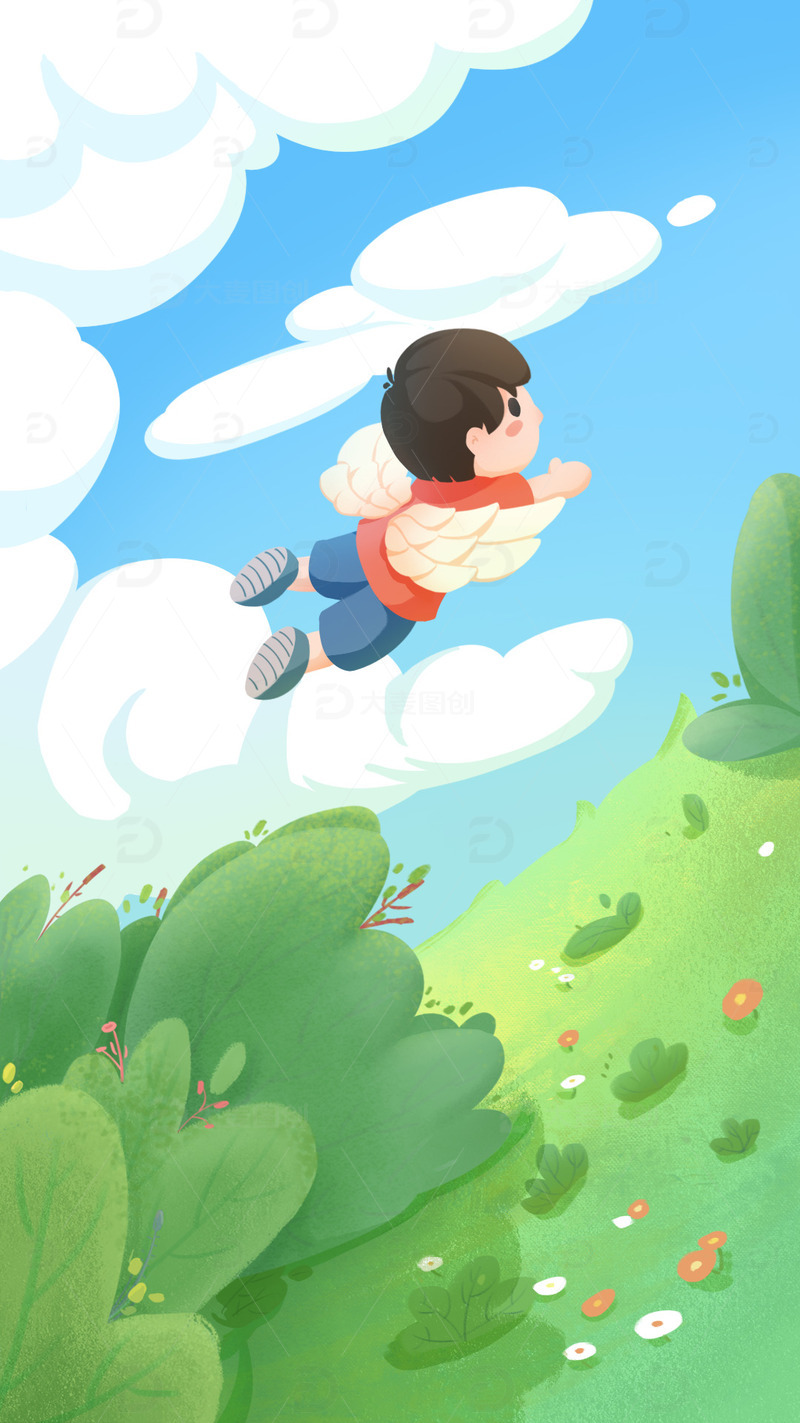 源文件下载【趣麦麦图】-暑假放飞翔的儿童
