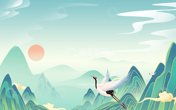 源文件下载【趣麦麦图】-夏天国潮山水祥云简约国潮风海报背景