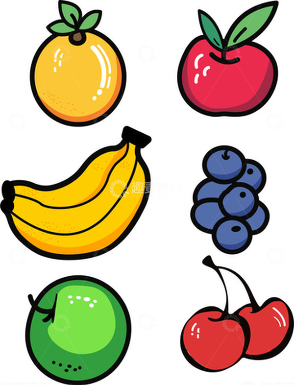 源文件下载【趣麦麦图】水果 苹果 蓝莓 樱桃 梨子 香蕉 香瓜