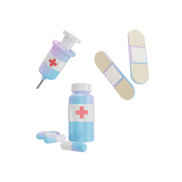 3D针筒创可贴药瓶医疗用品元素