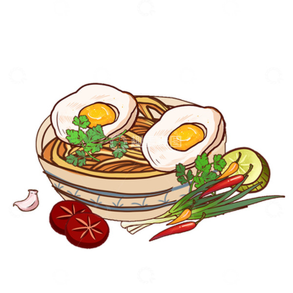 源文件下载【趣麦麦图】-餐饮插画荷包蛋面元素