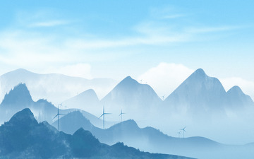水墨山水蓝色中国风意境水墨山水海报背景