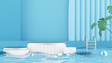 C4D泳池立体展台海报背景