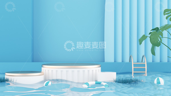 C4D泳池立体展台海报背景
