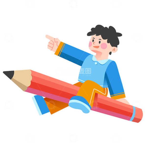 兴趣班铅笔蓝色小男孩