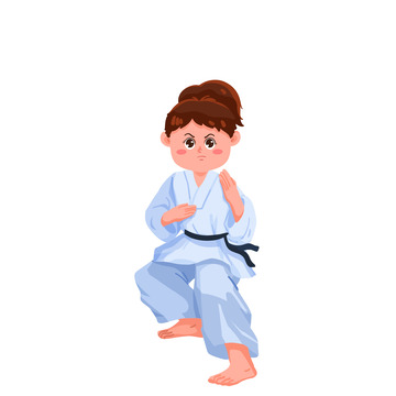 女孩跆拳道暑期兴趣班元素插画