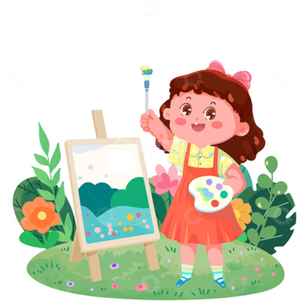源文件下载【趣麦麦图】-小女孩画画暑期美术兴趣班插画元素