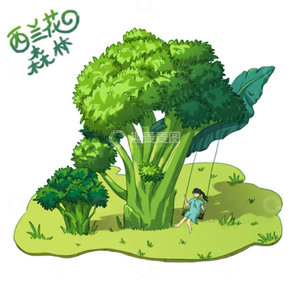 源文件下载【趣麦麦图】-西蓝花森林插画