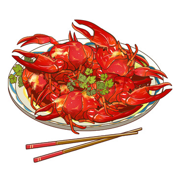 麻辣手绘龙虾插画元素