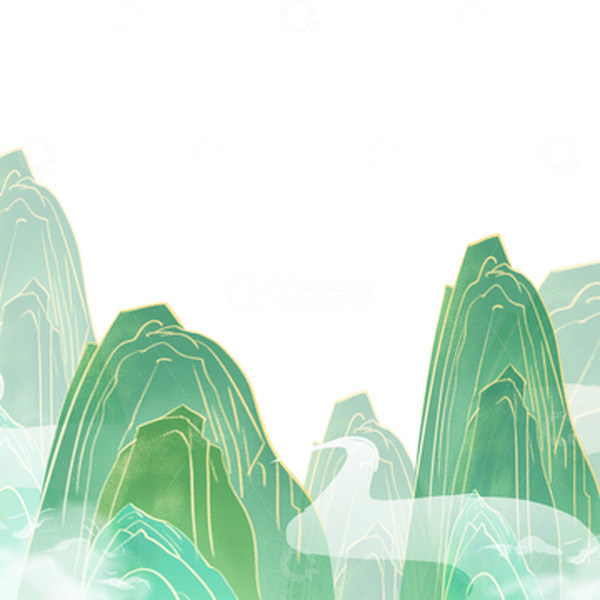 源文件下载【趣麦麦图】国潮插画手绘山脉元素