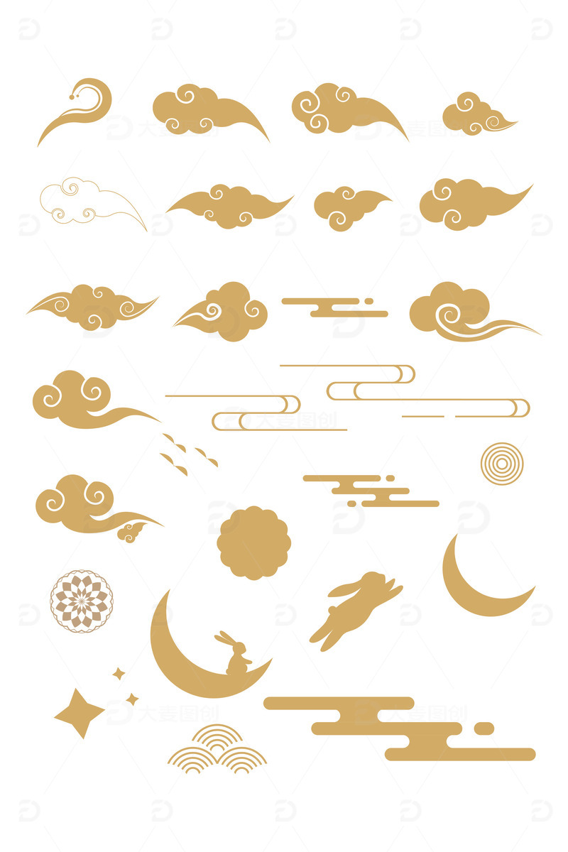 源文件下载【趣麦麦图】中国风祥云兔子剪影中秋元素