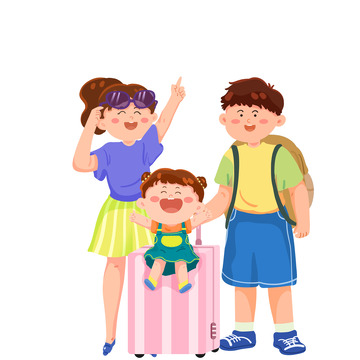 假期亲子游暑假元素插画