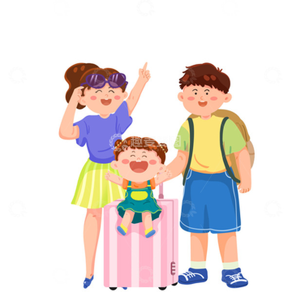 假期亲子游暑假元素插画