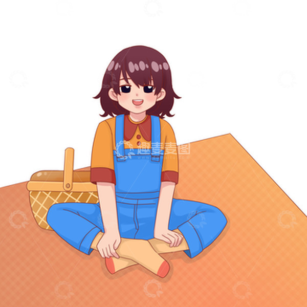 源文件下载【趣麦麦图】卡通手绘夏日露营女孩