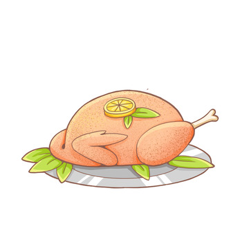 鲜肉鸡肉柠檬手绘插画