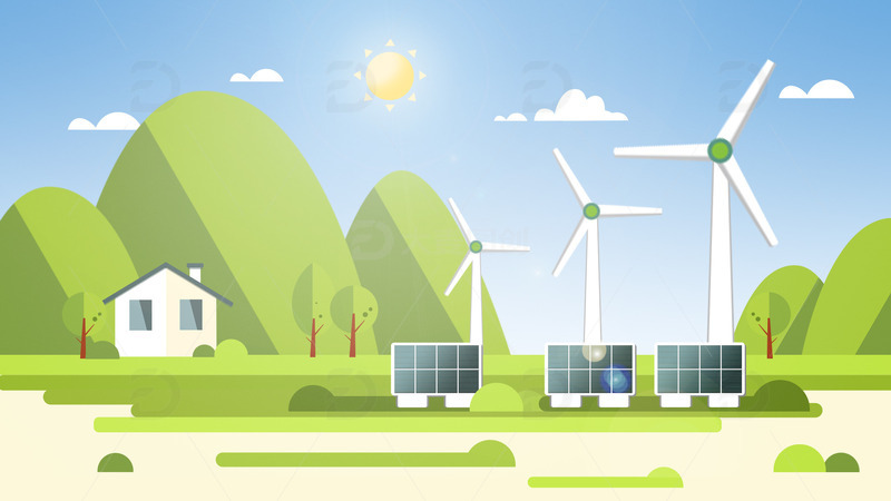 源文件下载【趣麦麦图】新能源绿色扁平风插画