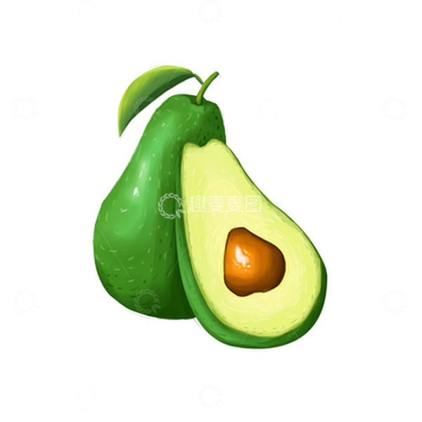 源文件下载【趣麦麦图】绿色手绘水果牛油果