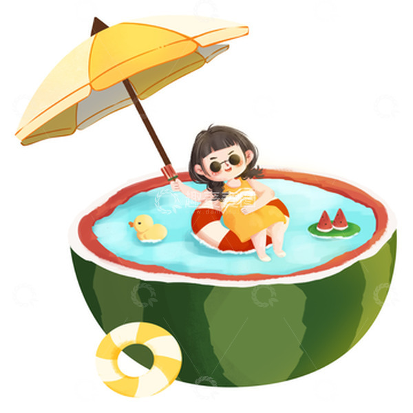 源文件下载【趣麦麦图】夏日小暑节气游泳女孩