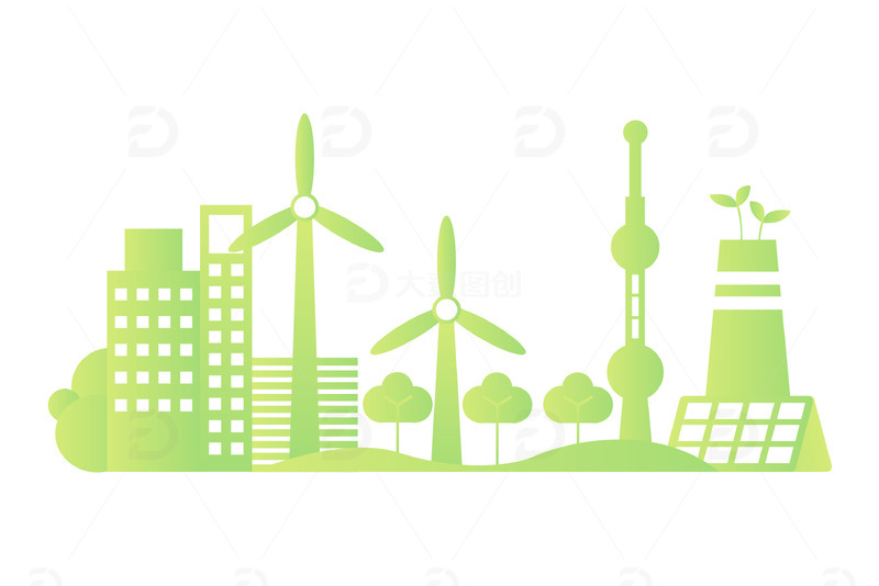 源文件下载【趣麦麦图】卡通矢量新能源城市剪影