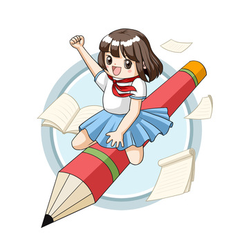 暑假补习班女孩学习卡通插画