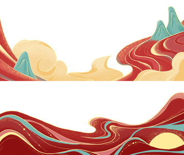 国风红色线性祥云背景装饰