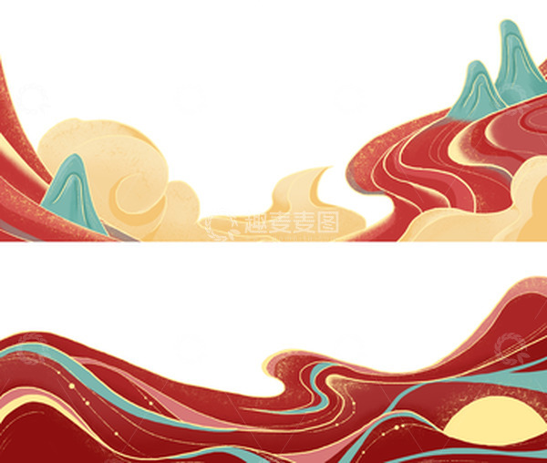 源文件下载【趣麦麦图】国风红色线性祥云背景装饰