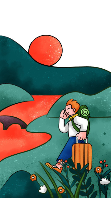 暑假假期旅游手绘人物