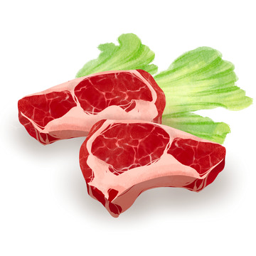 手绘新鲜牛排食材鲜生肉牛肉食物素材