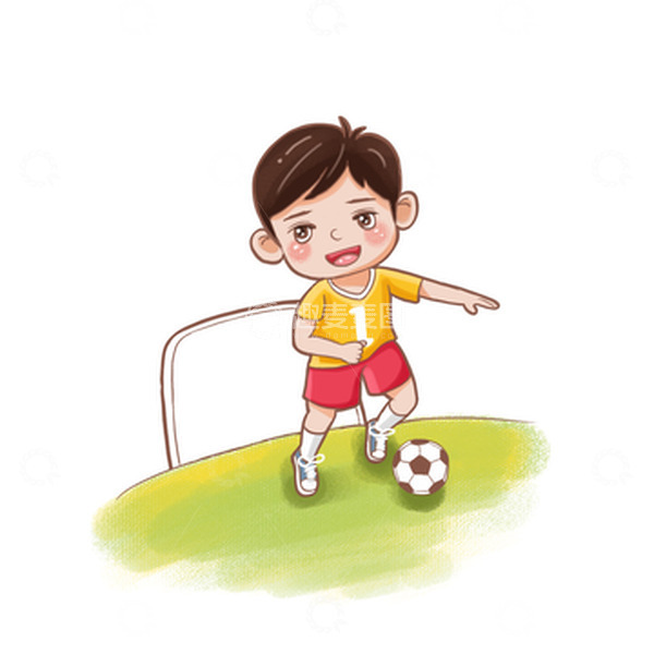 暑假足球兴趣班男孩踢足球手绘插画