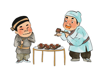 水墨人物创意吃美食小吃臭豆腐