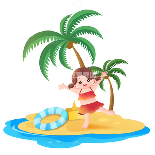 大暑夏季沙滩海滩玩耍的女孩元素