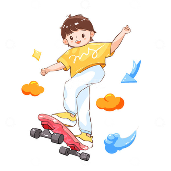 源文件下载【趣麦麦图】-可爱暑期兴趣辅导班滑板小男孩
