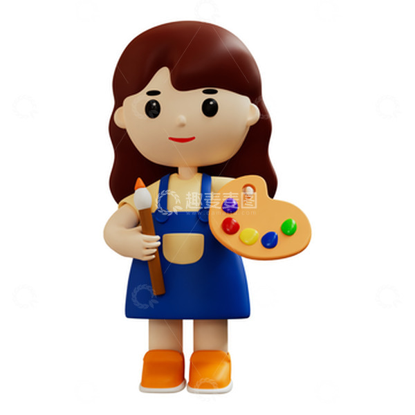 源文件下载【趣麦麦图】3D卡通美术班画画的小女孩