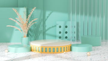 C4D立体家居展台绿色海报背景