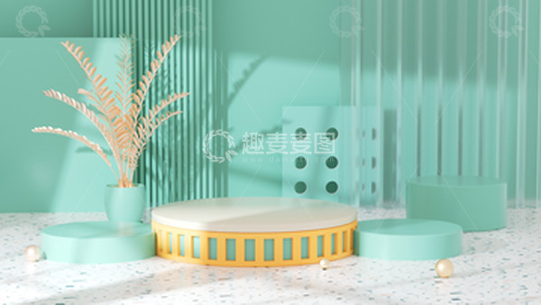 源文件下载【趣麦麦图】C4D立体家居展台绿色海报背景
