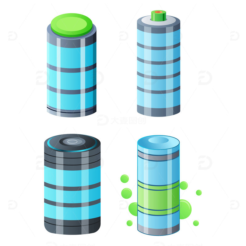 源文件下载【趣麦麦图】矢量蓝色渐变2.5D新能源电池图标元素