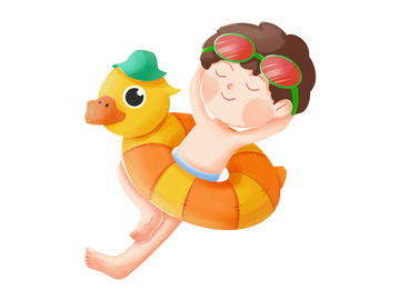 暑假游泳的小男孩