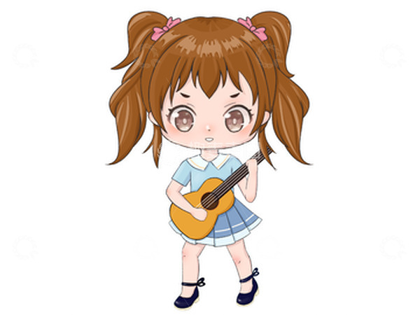 源文件下载【趣麦麦图】学习弹吉他的小女孩