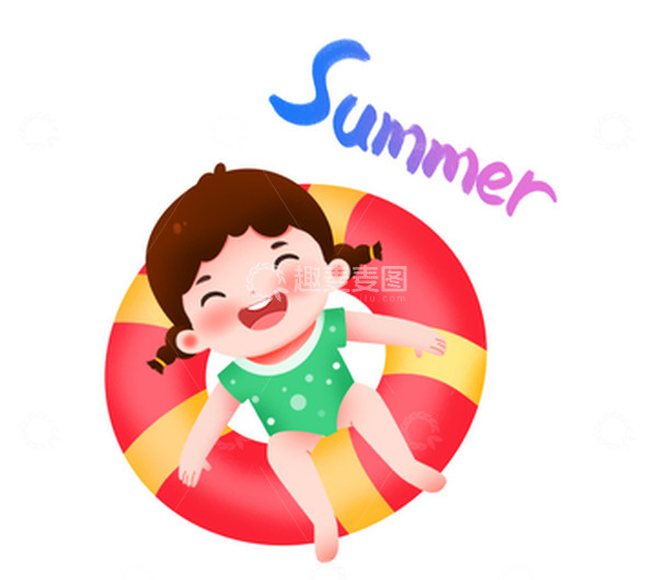 源文件下载【趣麦麦图】夏天大暑坐在游泳圈中的女孩元素