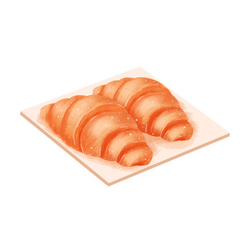 简约手绘可颂面包美食
