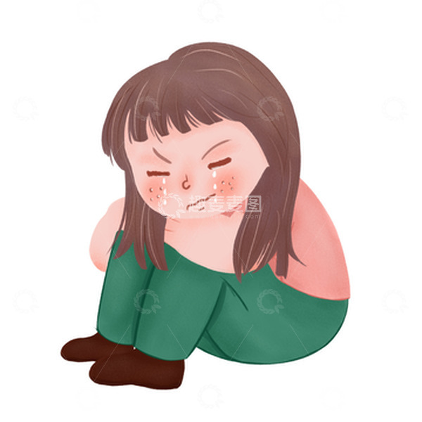 源文件下载【趣麦麦图】-手绘插画风胖女孩独自伤心落泪素材
